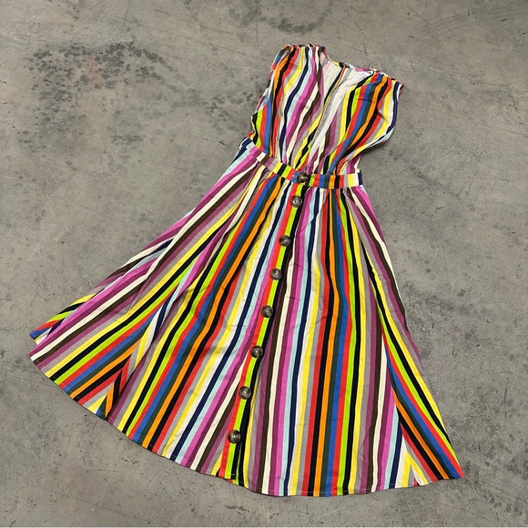 LPA by Revolve Shirred rainbow striped shirt dress button up skirt XXS - Picture 3 of 8